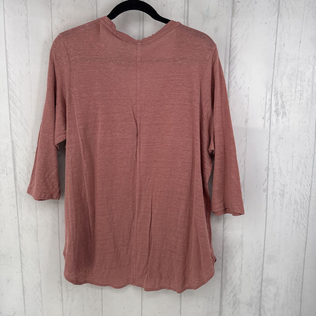 1X linen v-neck 3/4 slv top