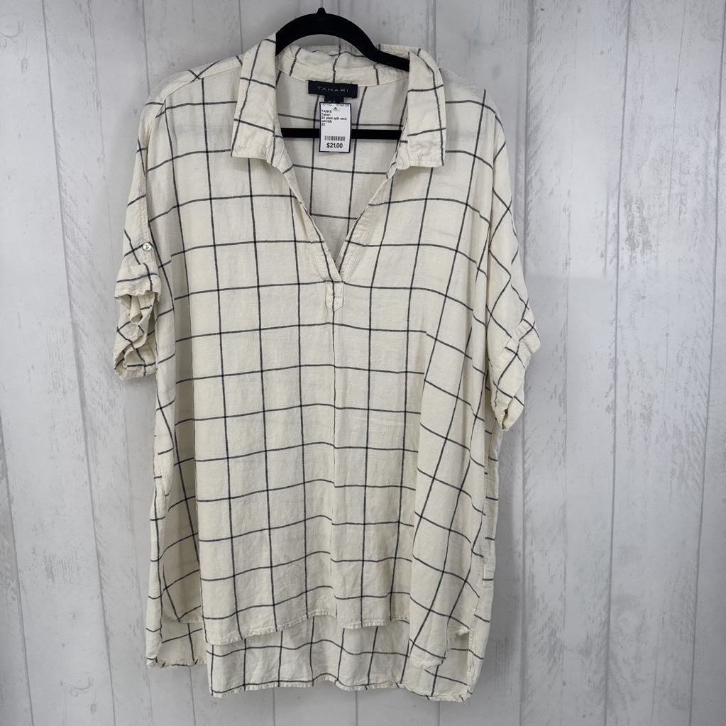 2X plaid split neck s/s dress