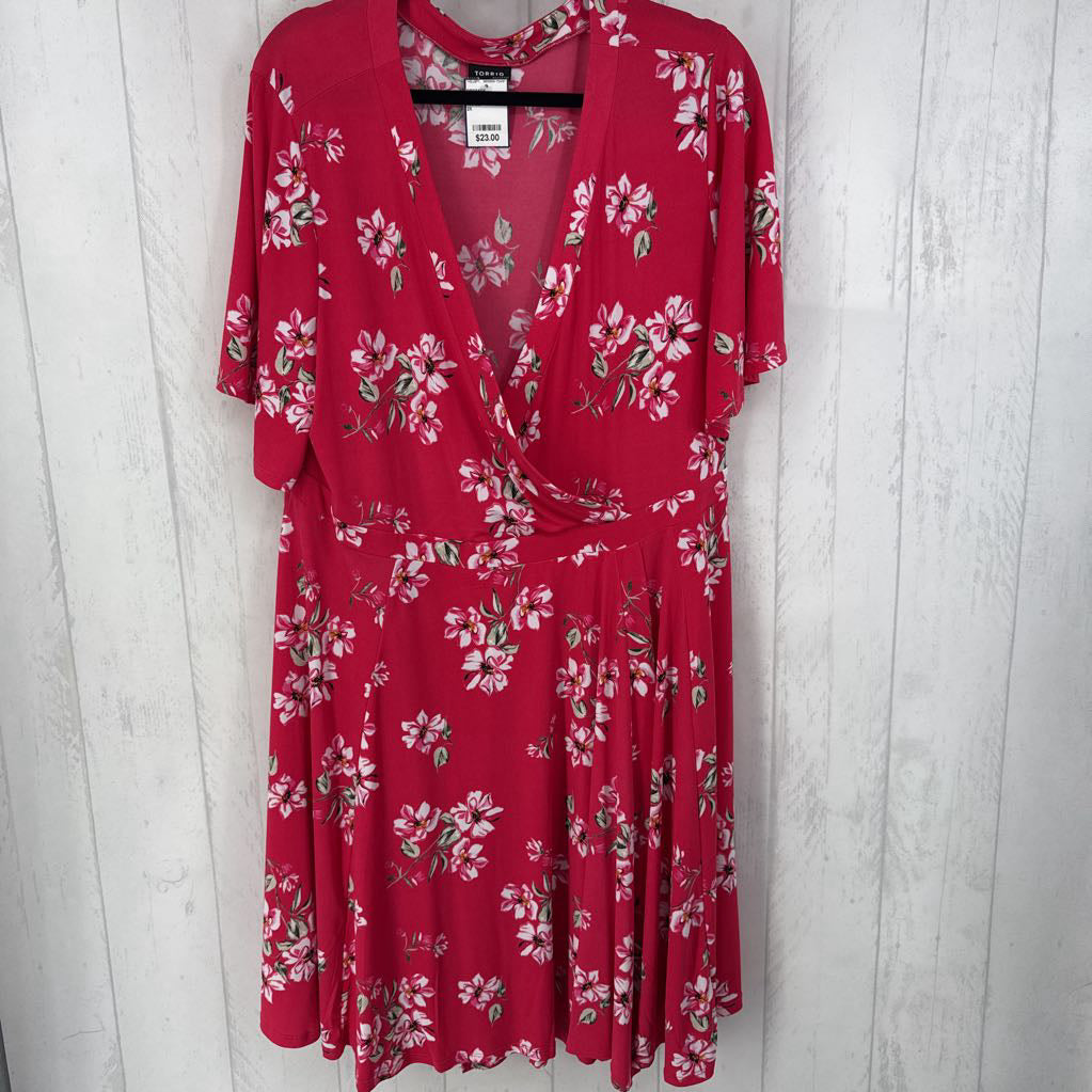 2X flo print v-neck flutter slv dress