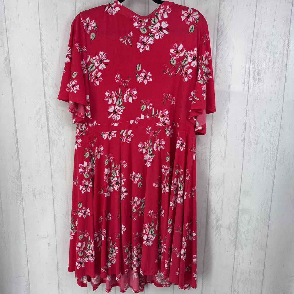 2X flo print v-neck flutter slv dress