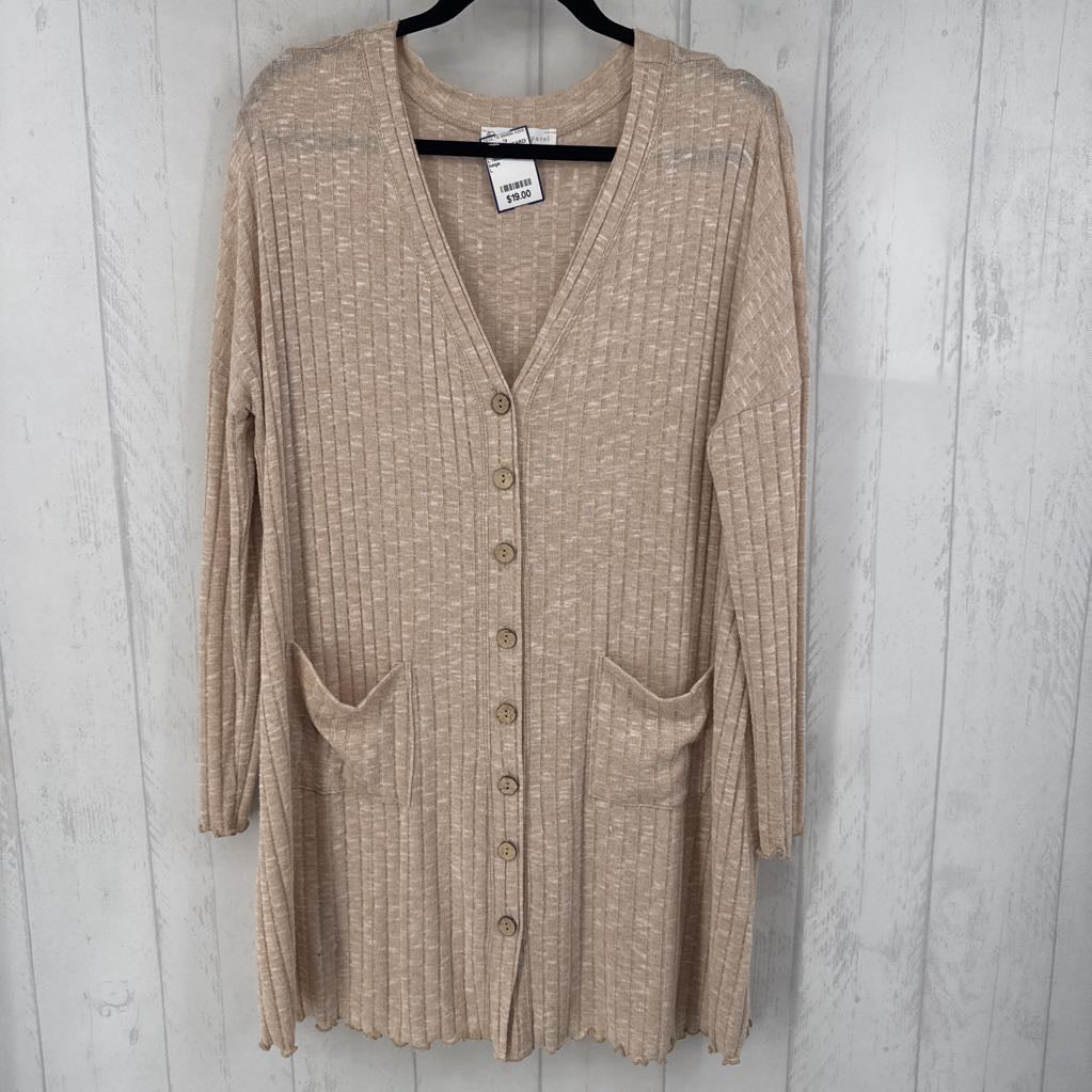 L ribbed button down cardi