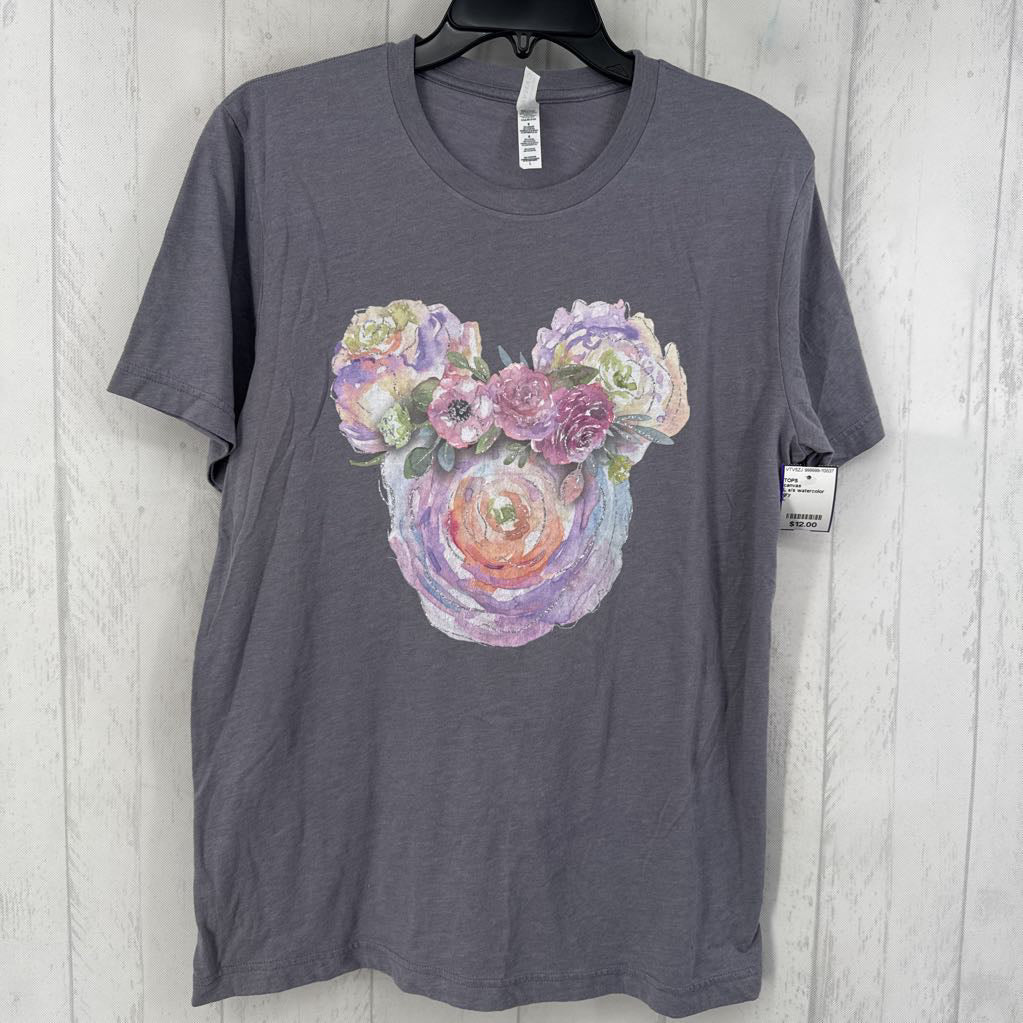 L s/s watercolor rose graphic top