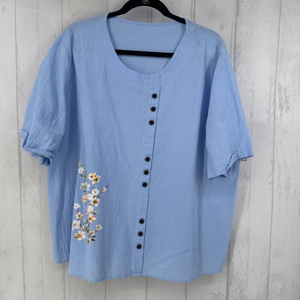 4XL button front floral detail s/s top