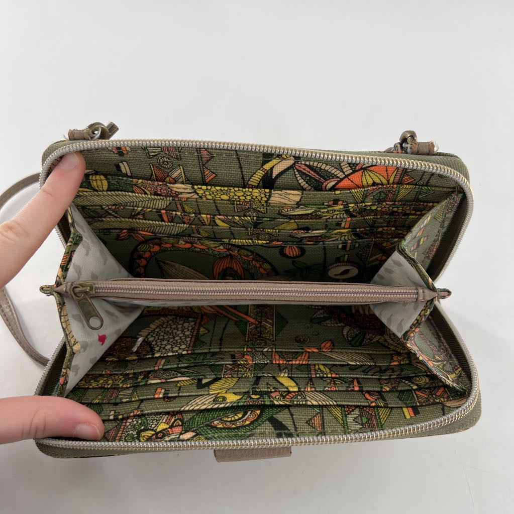 owl flower print zip around crossbody wallet