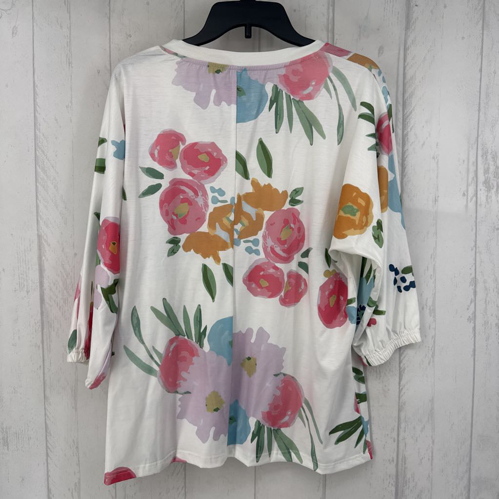 XL flo print scoop neck 3/4 slv top