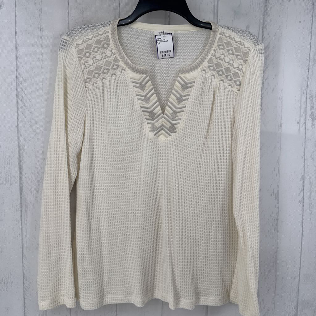 L embroidered waffle knit l/s top
