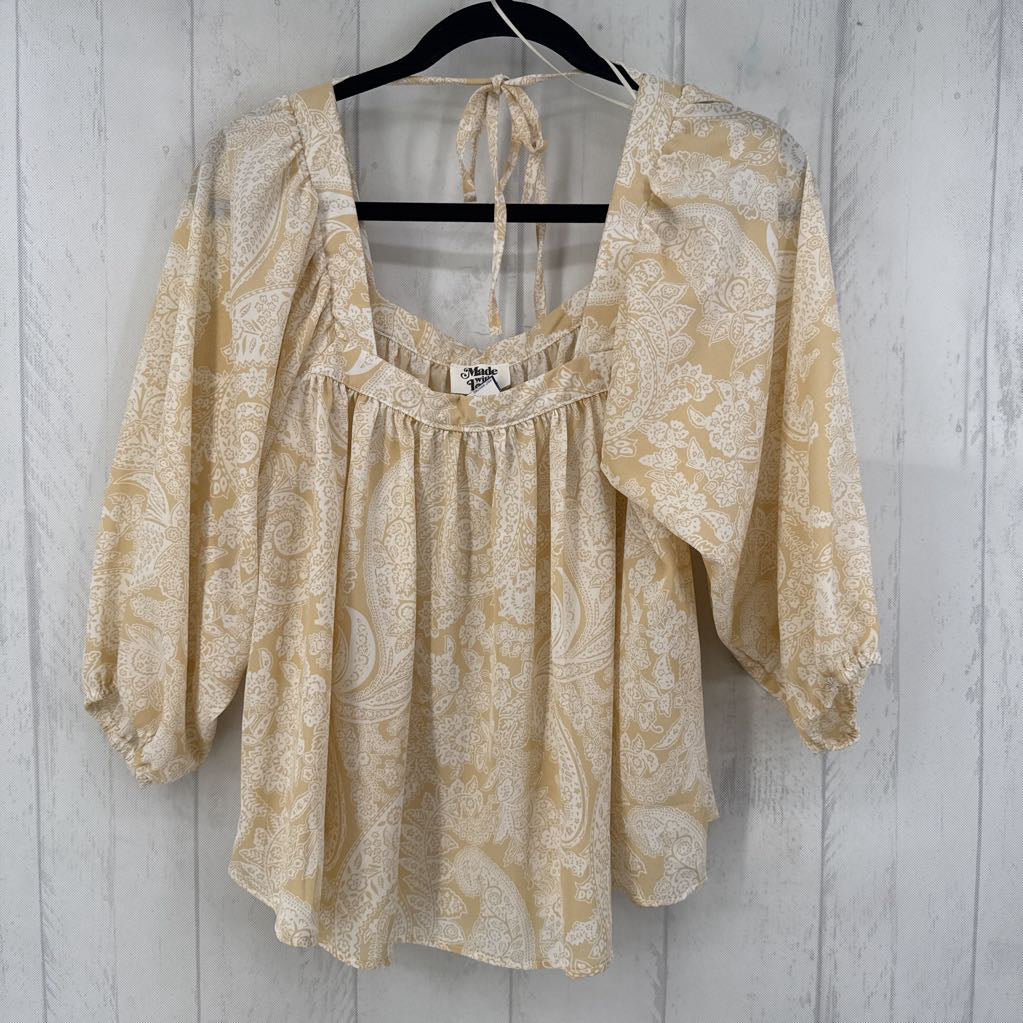 M paisley print square neck 3/4 slv top