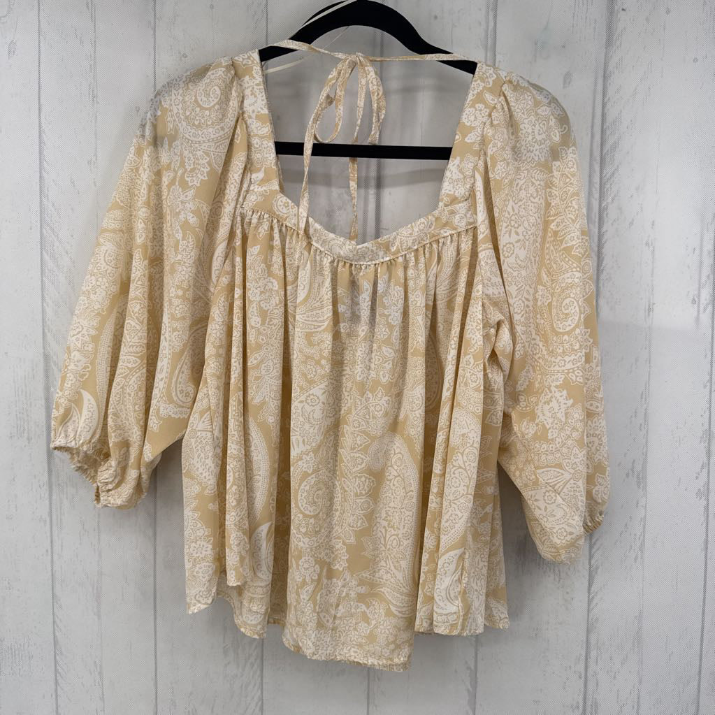 M paisley print square neck 3/4 slv top