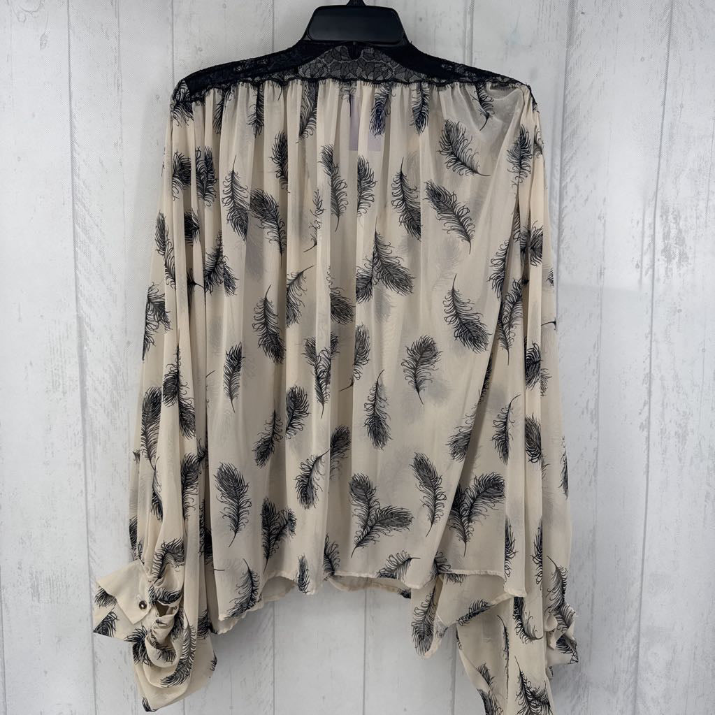 XS semi sheer feather print top