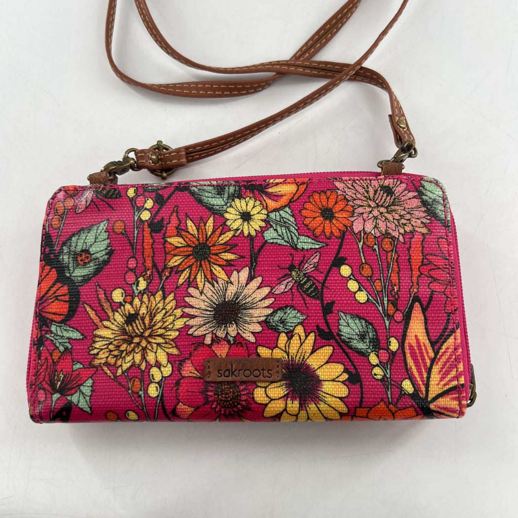 flower print zip around crossbody wallet