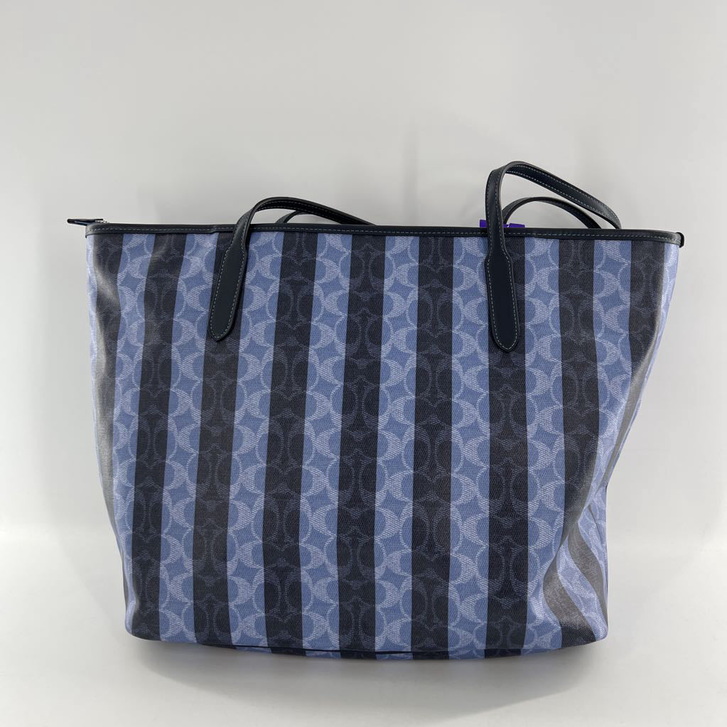 top zip signature stripe tote