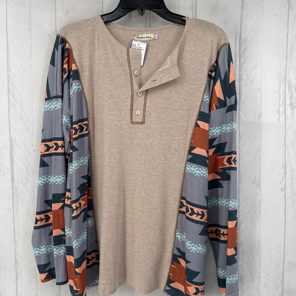 L aztec printed l/s top