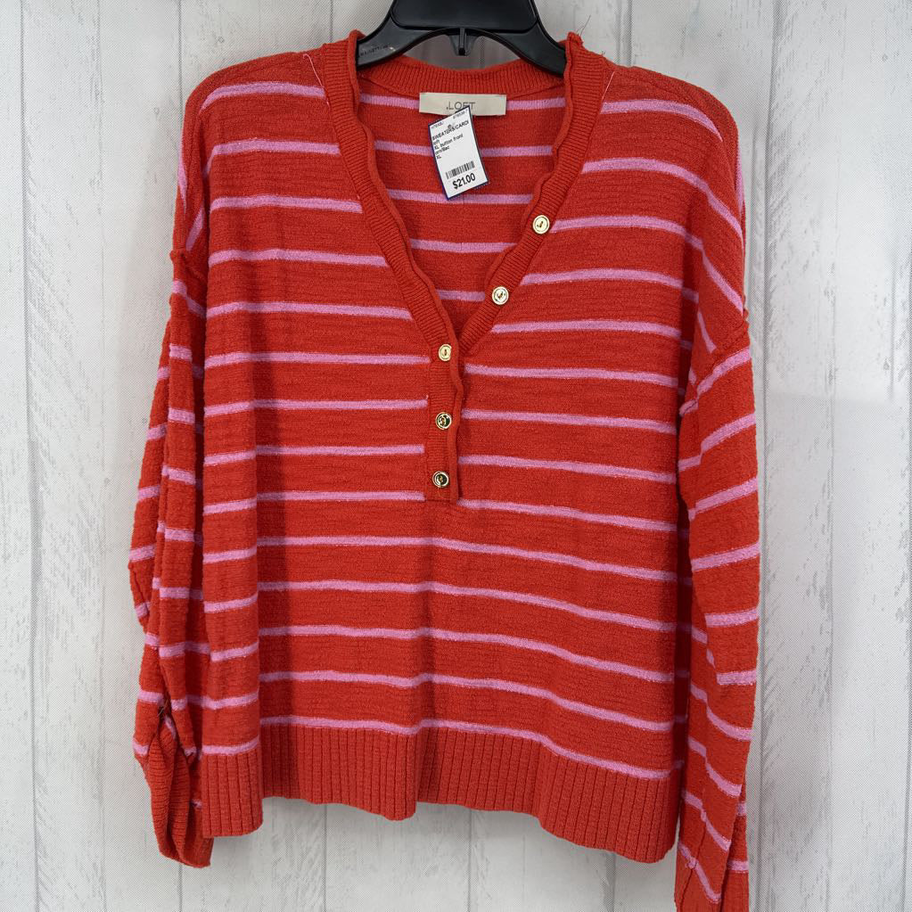 XL button front striped sweater