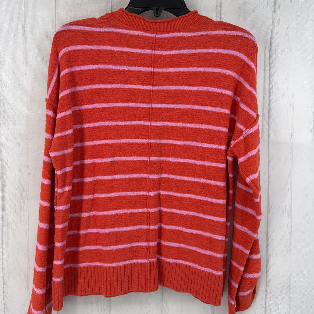 XL button front striped sweater