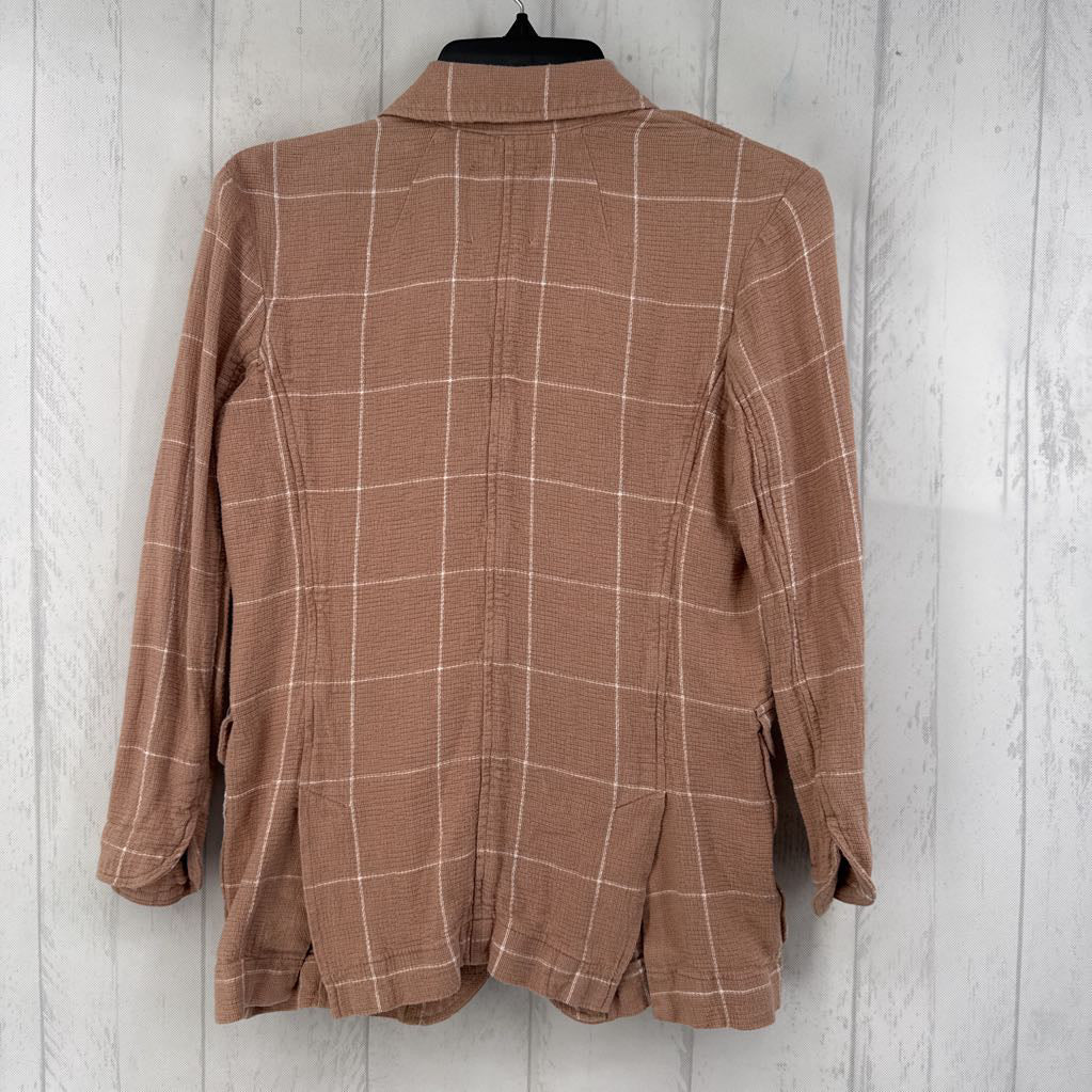 XXS plaid linen blend 3/4 slv blazer
