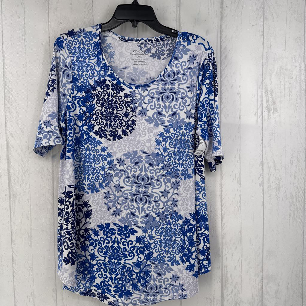 M s/s print scoop neck top