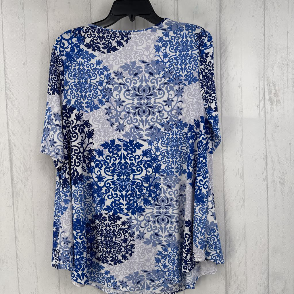 M s/s print scoop neck top
