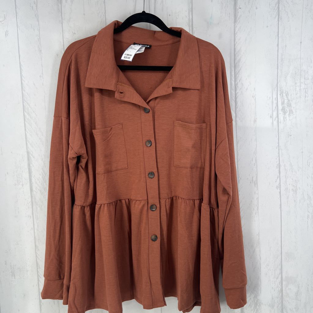 3XL button down peplum l/s top