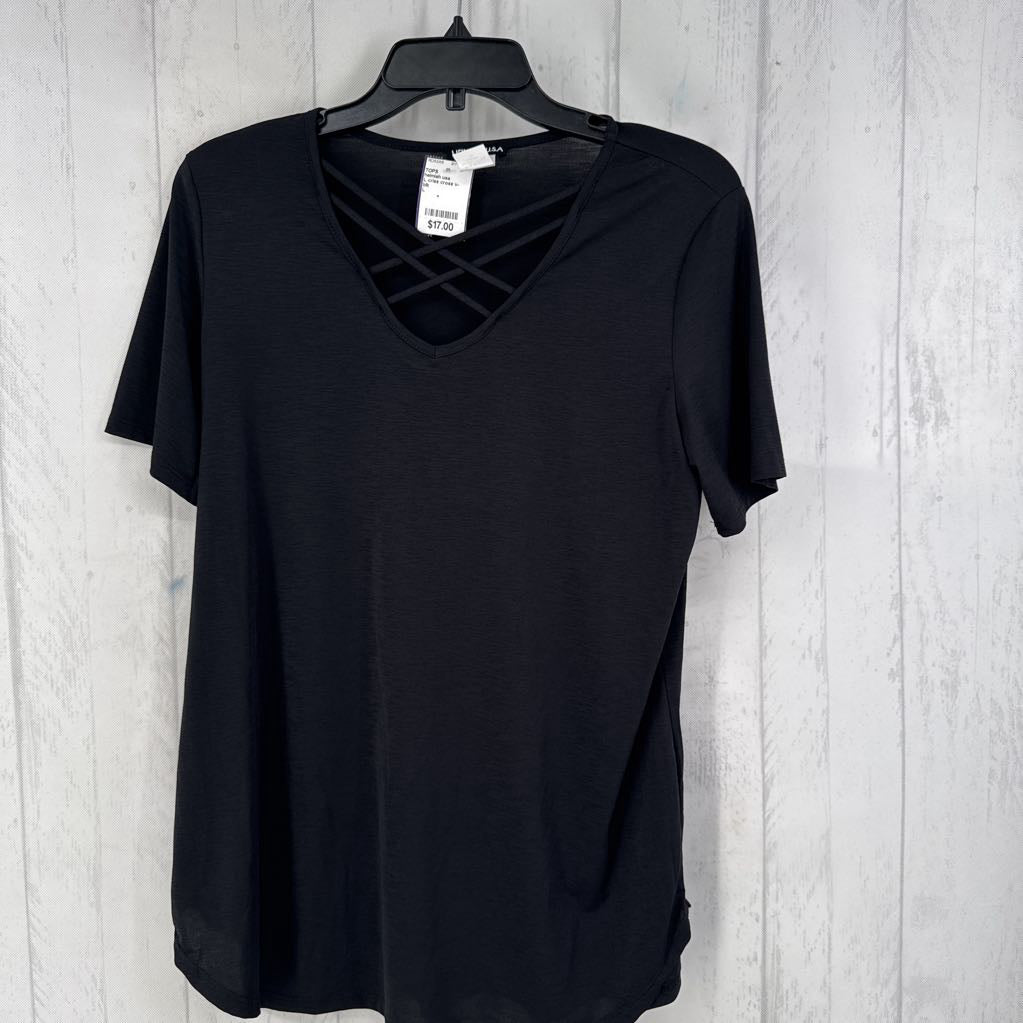 L criss cross v-neck s/s top