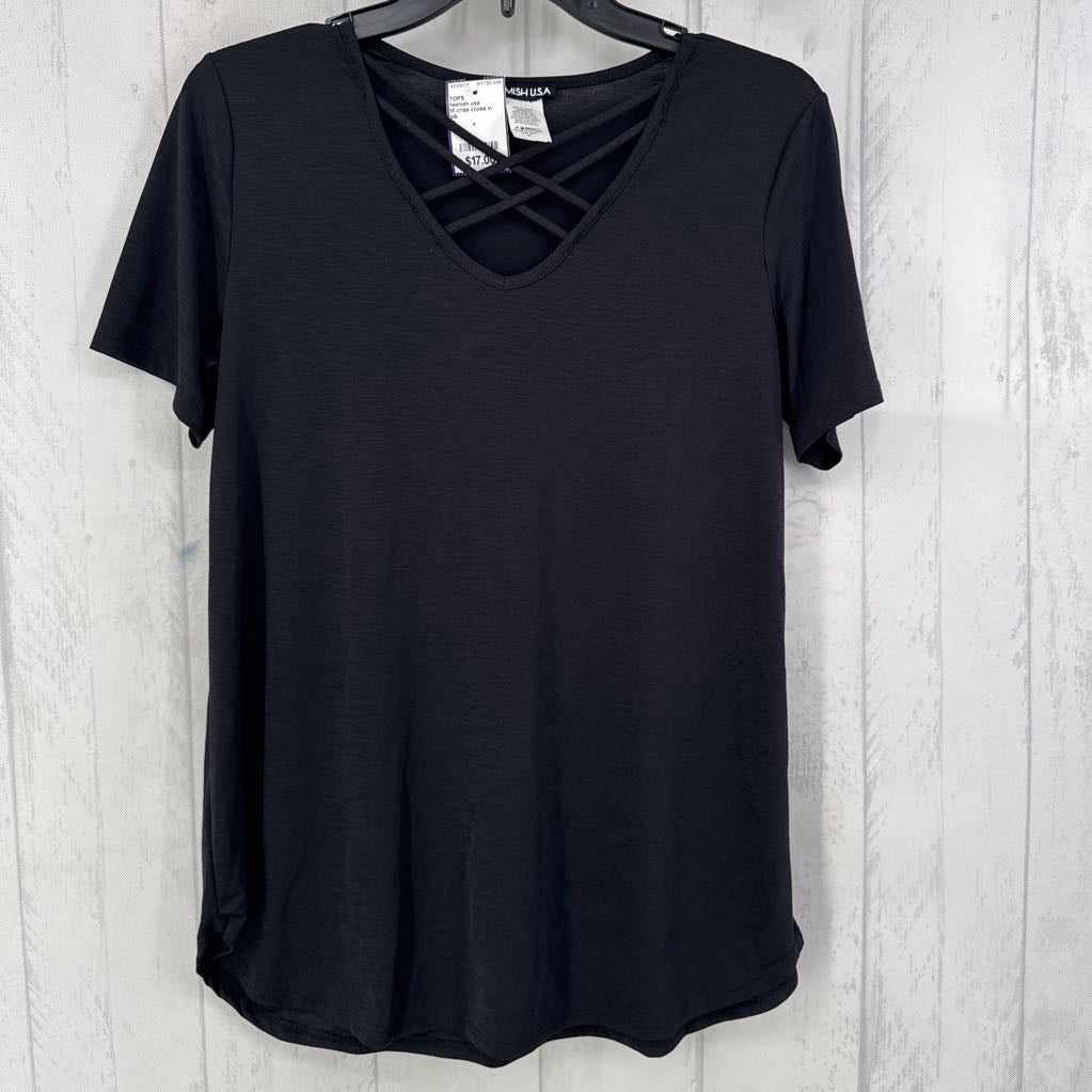 M criss cross v-neck s/s top