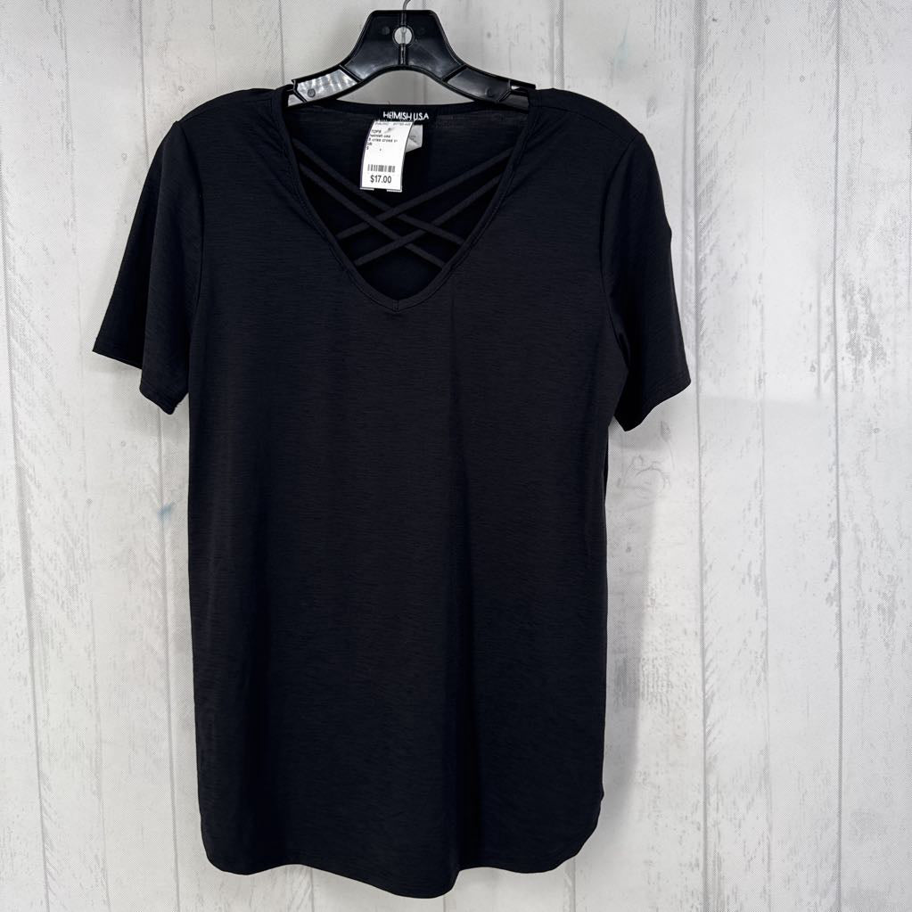 S criss cross v-neck s/s top