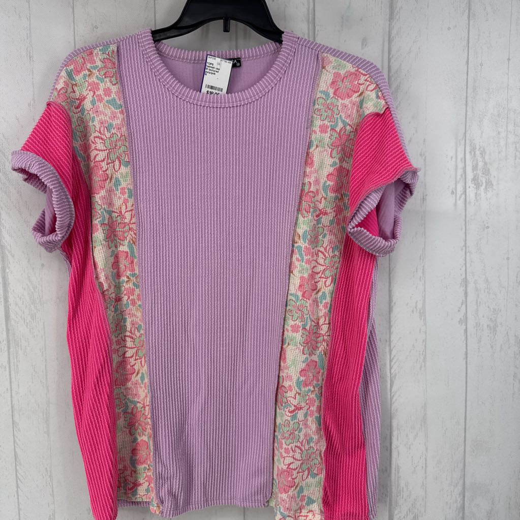 M textured crewneck floral s/s top