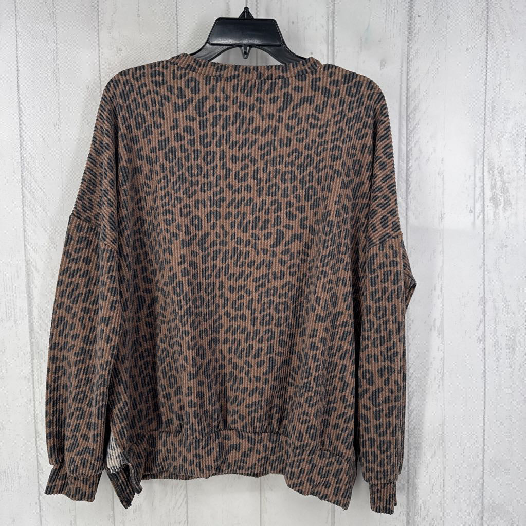S ribbed animal print l/s top