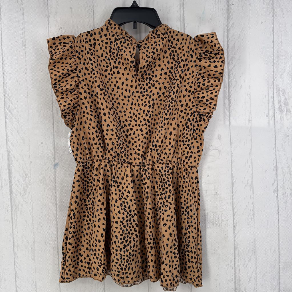 M animal print mock neck flutter slv peplum top