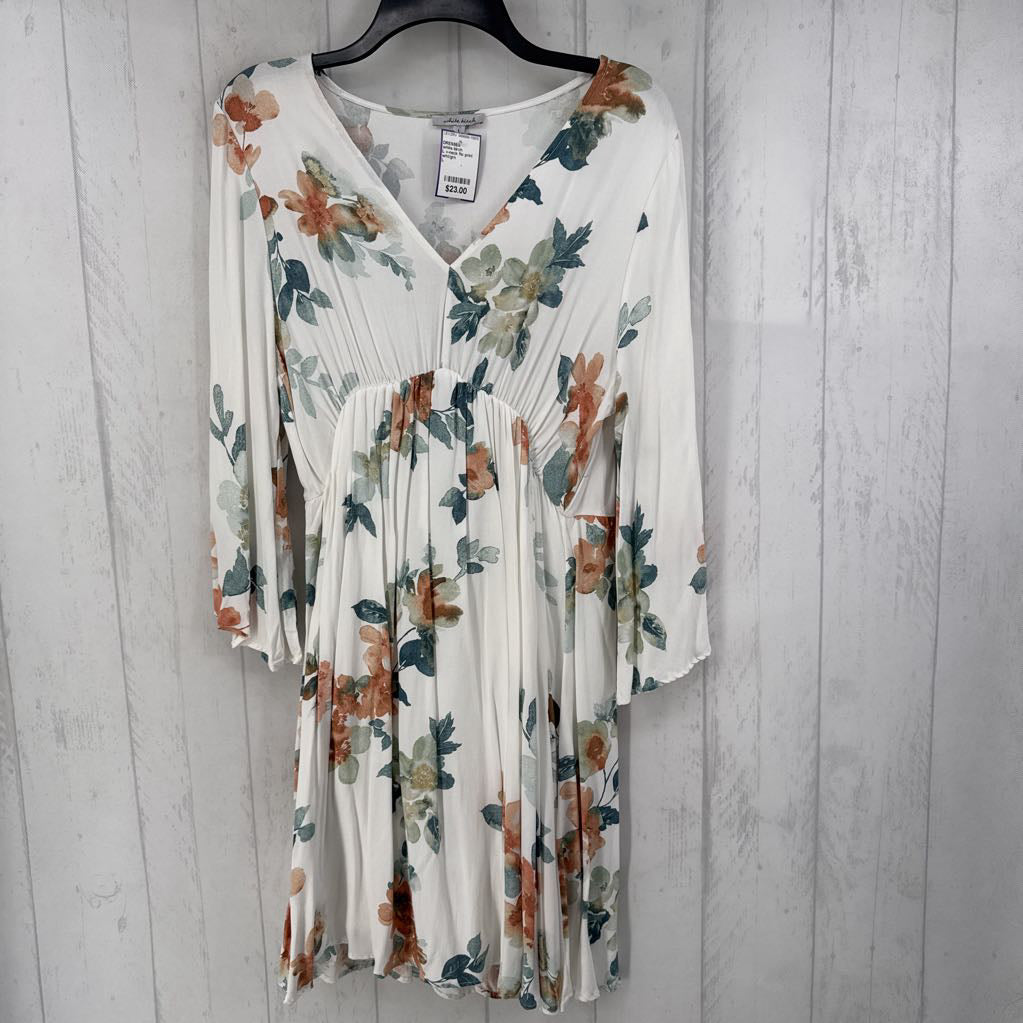 L v-neck flo print flare slv dress