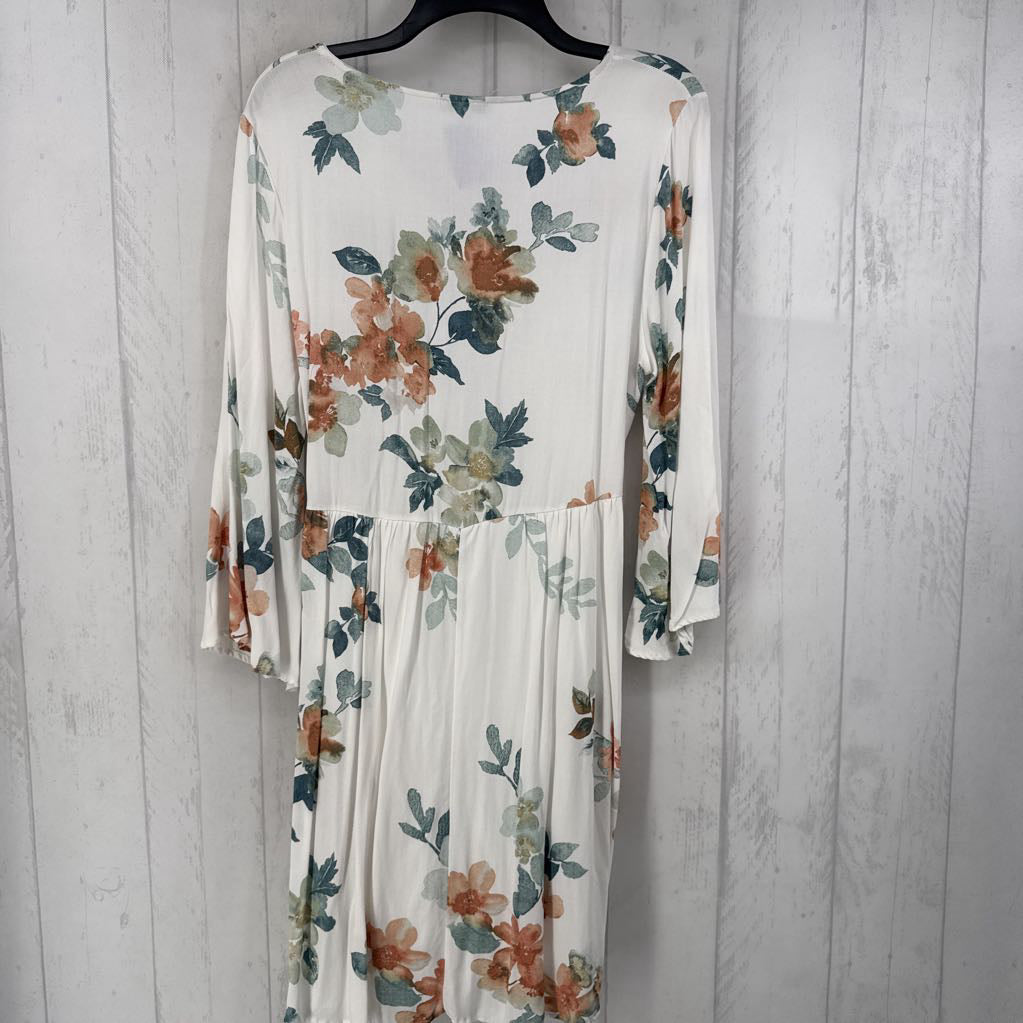 L v-neck flo print flare slv dress