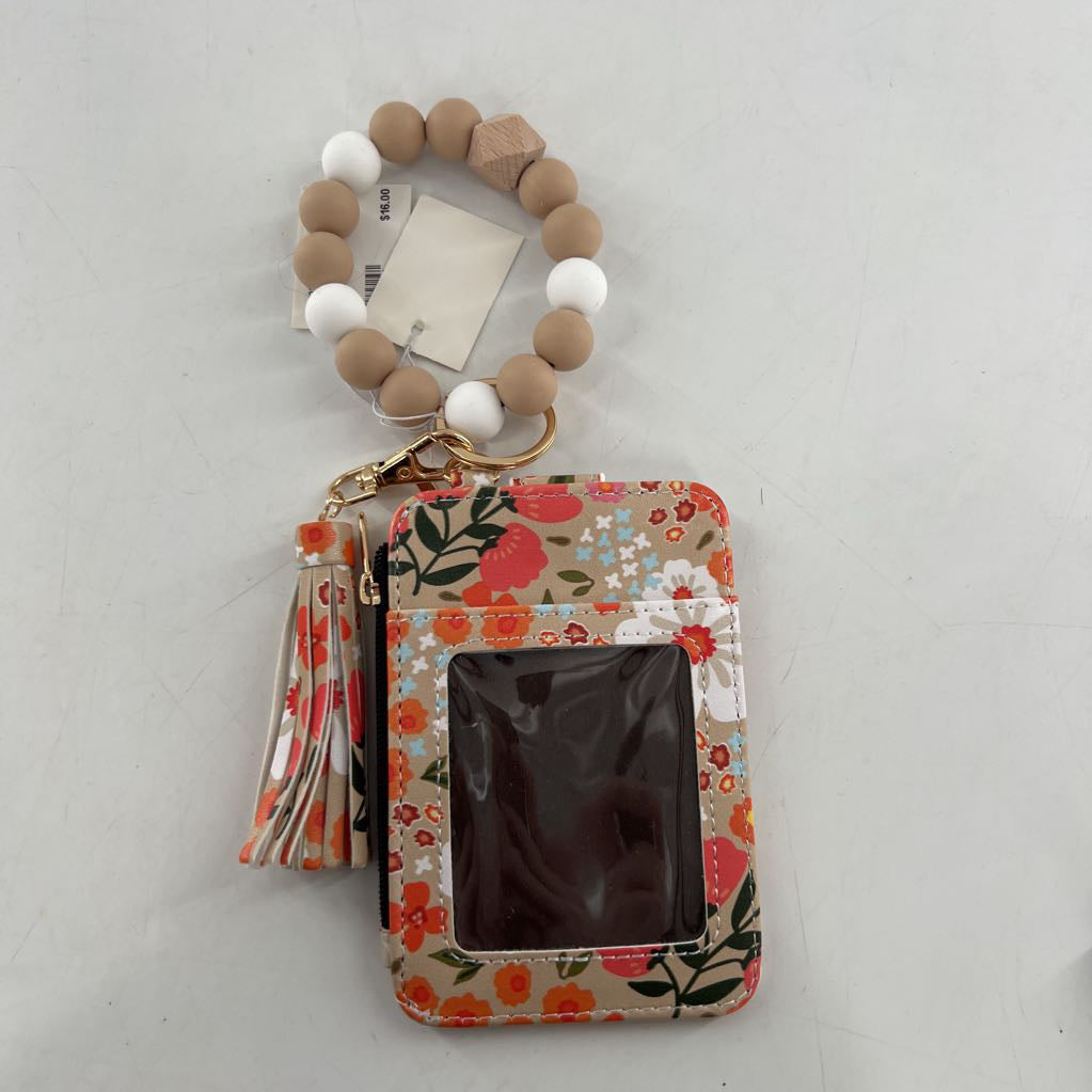 floral keychain wallet-tan