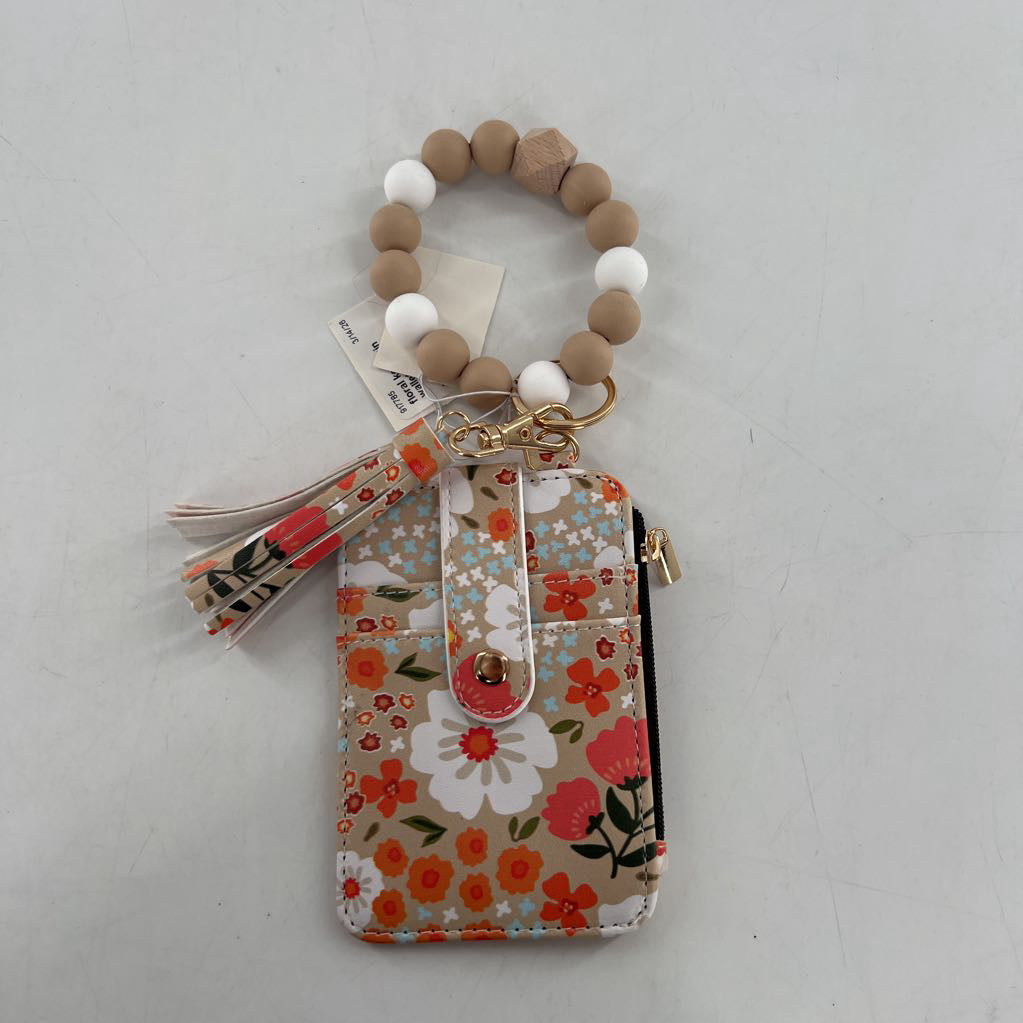 floral keychain wallet-tan