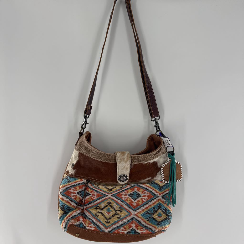 bohemian style embossed/woven shoulder bag