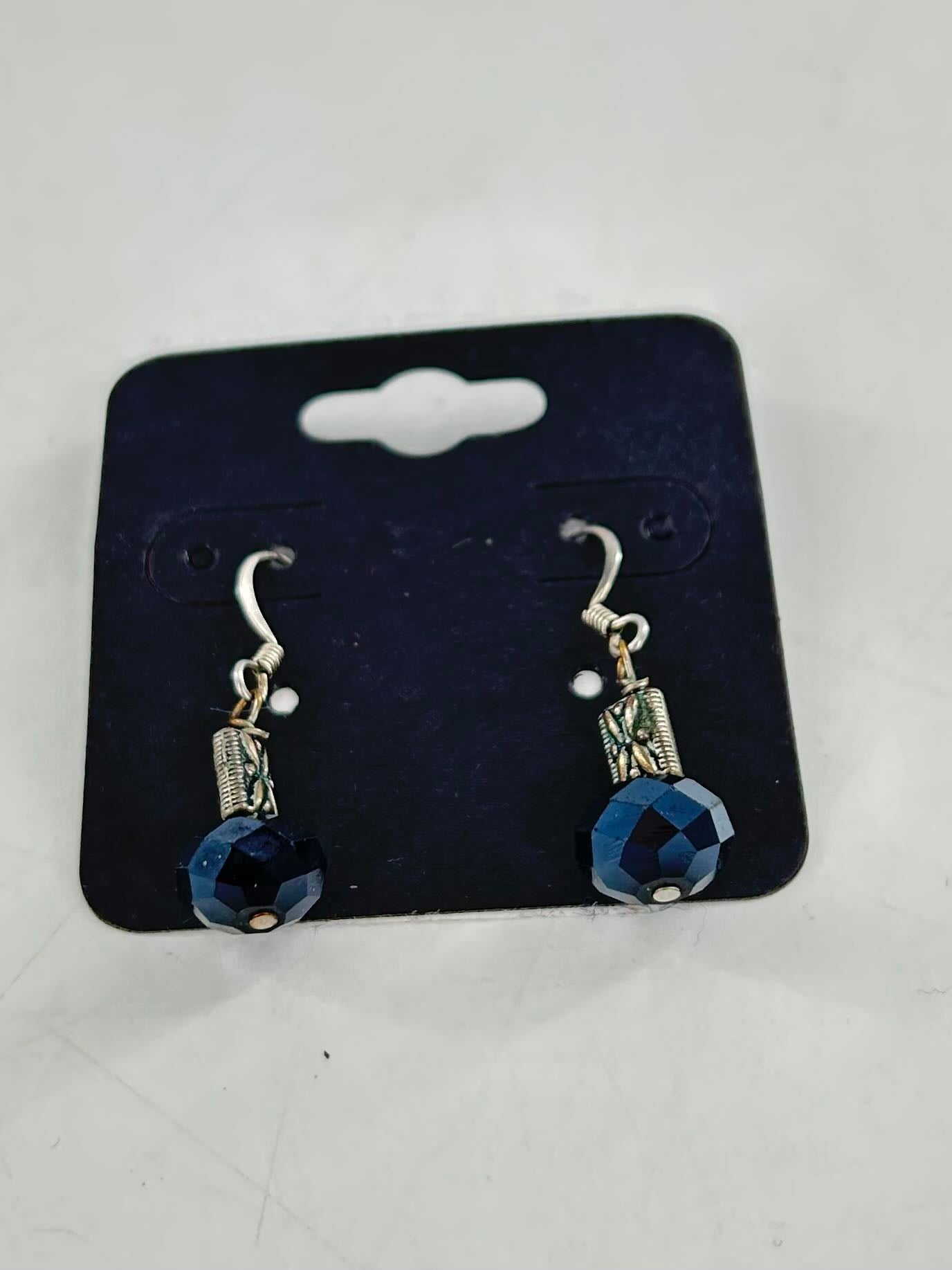 silver tone black beaded dangle earrings