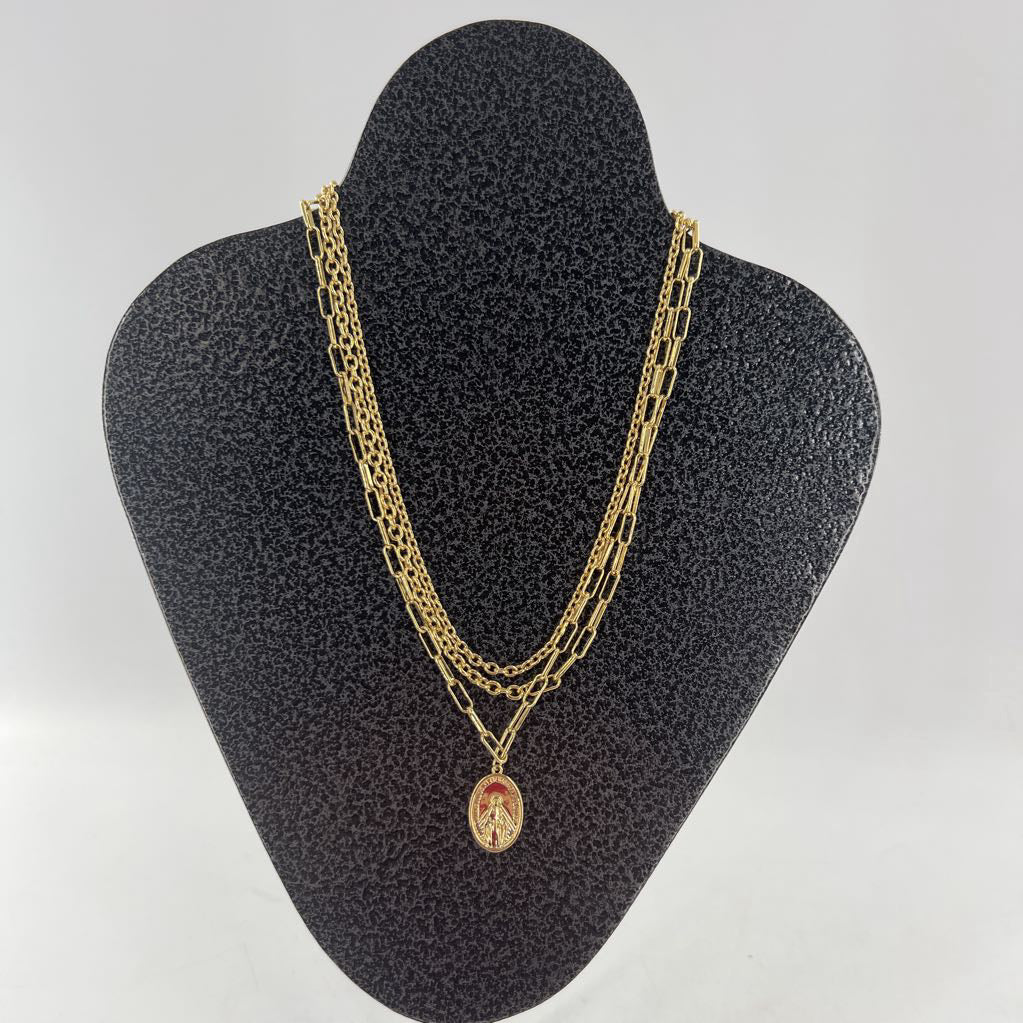 10" gold tone triple chain pendant necklace