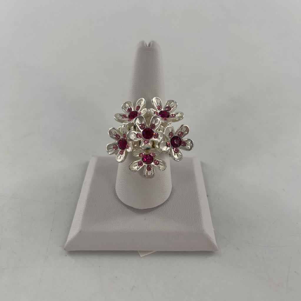silver tone stretch floral ring