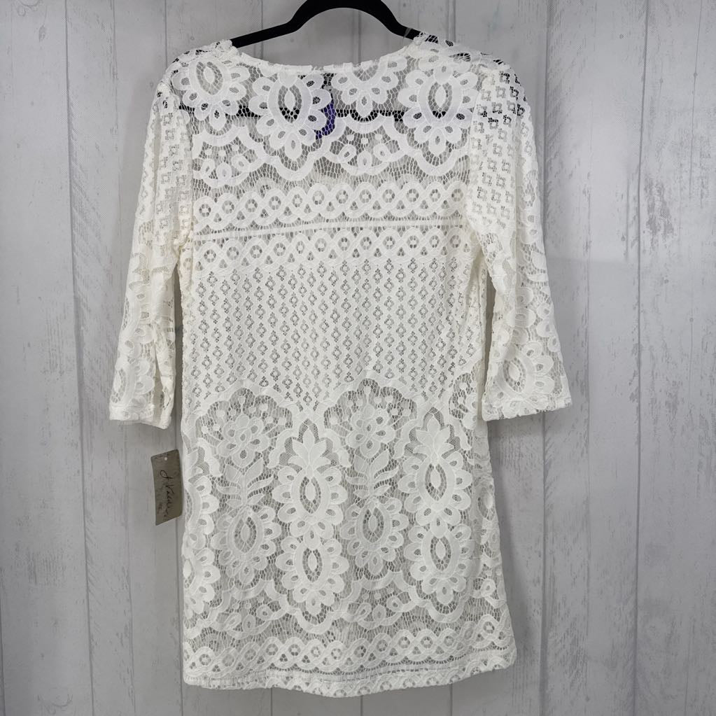 R45 S lace v-neck 3/4 slv top