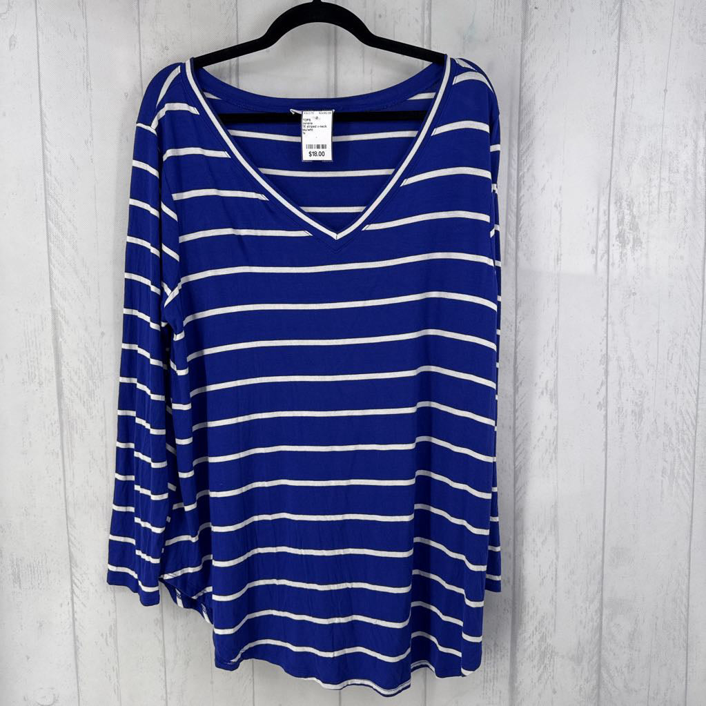 1X striped v-neck l/s tee