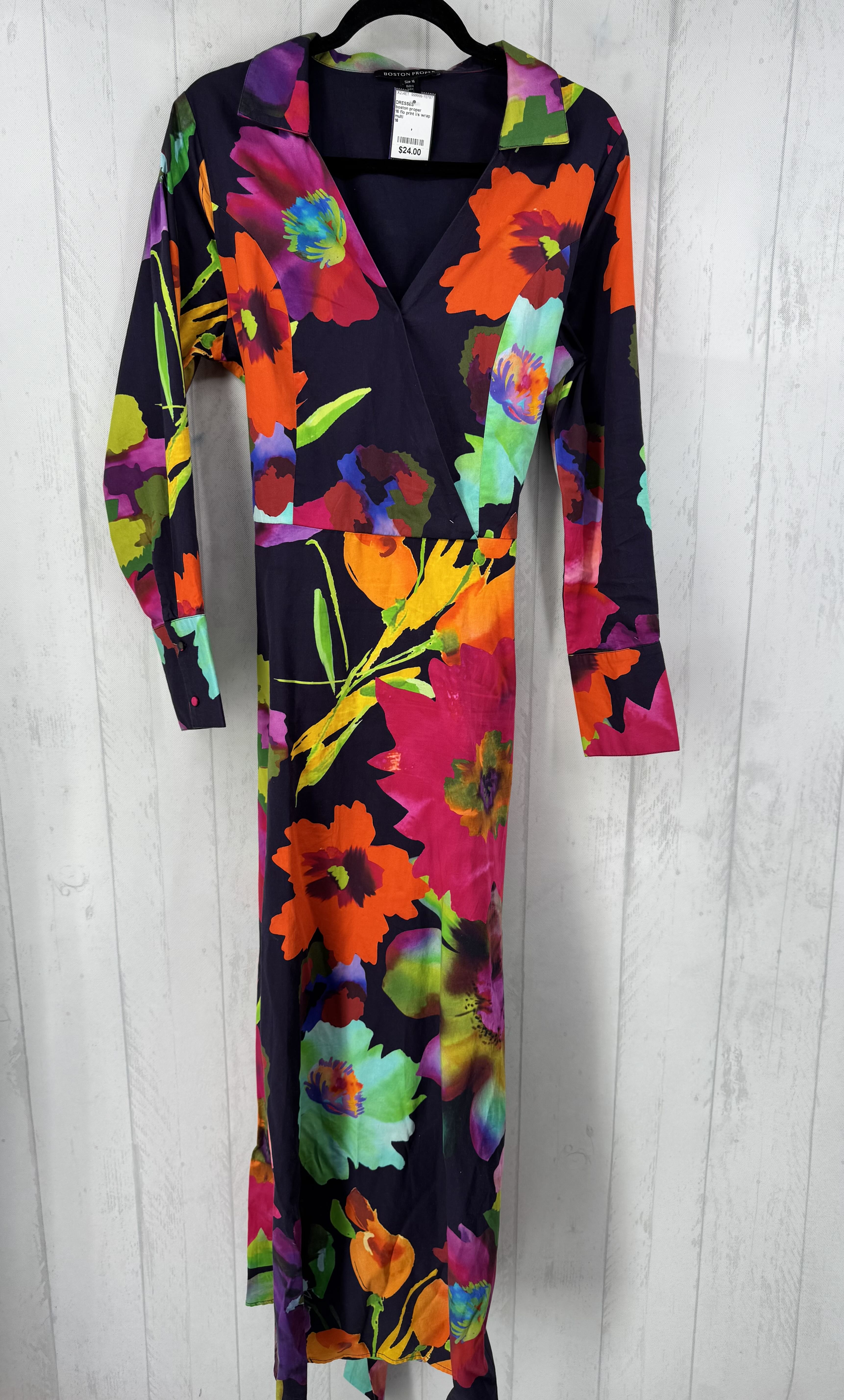 16 flo print l/s wrap dress