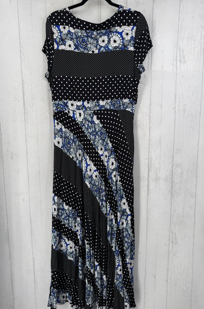 XL polka dot & flo print s/s maxi dress