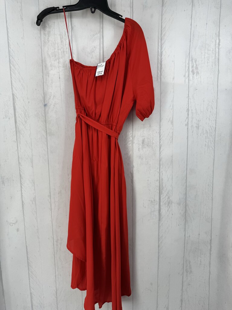 M cold shoulder belted hi-lo dress