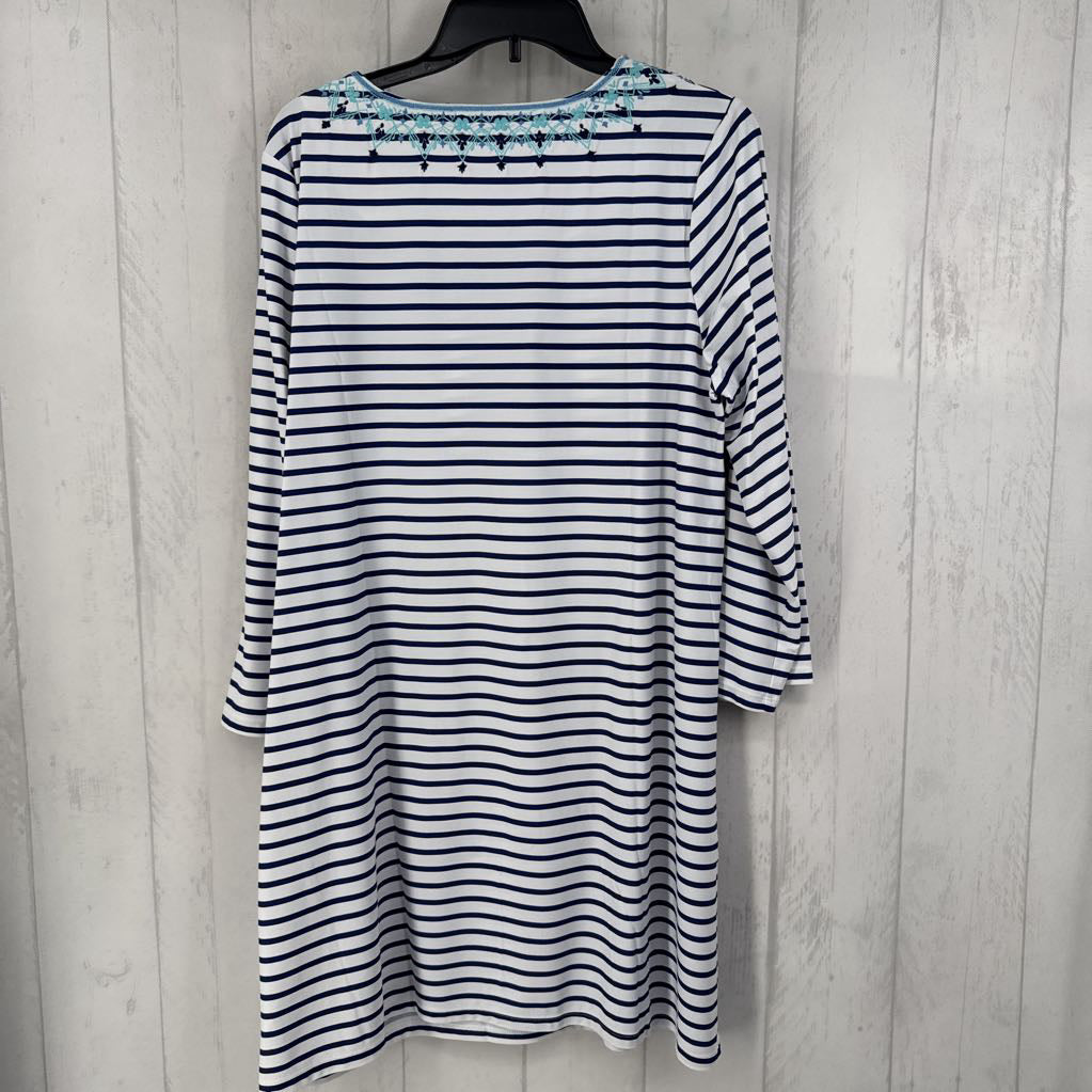 XL striped embroidered l/s dress
