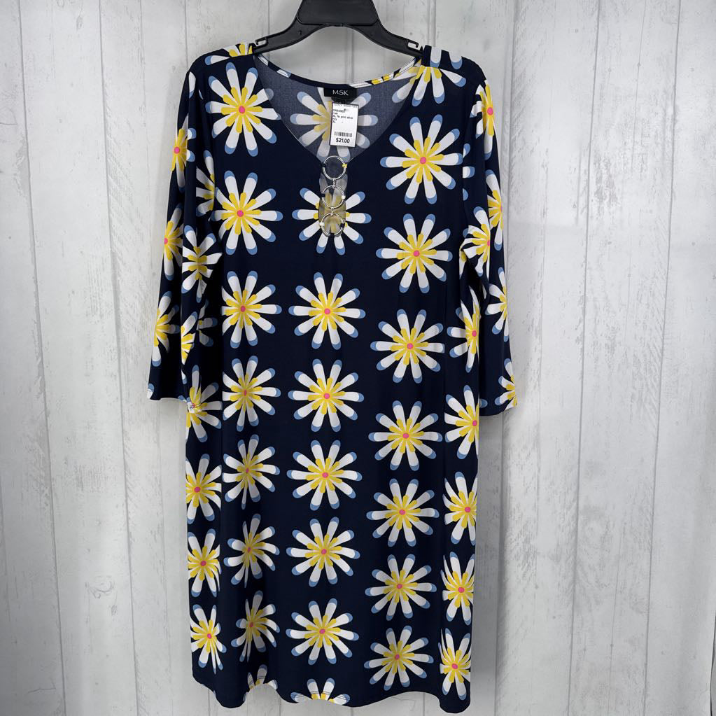 XL flo print silver hardware 3/4 slv dress