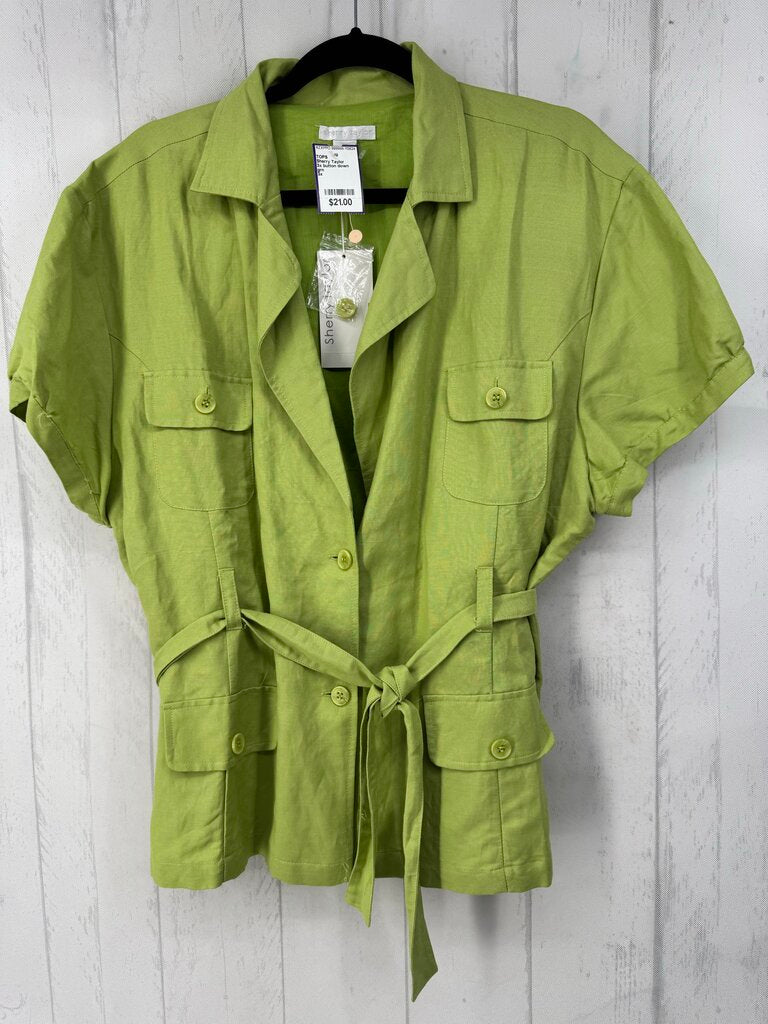 3x button down belted s/s top