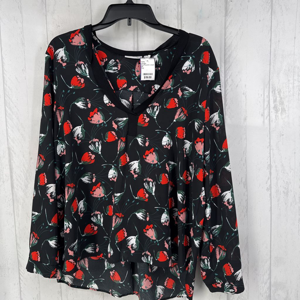XLp flo print v-neck l/s top