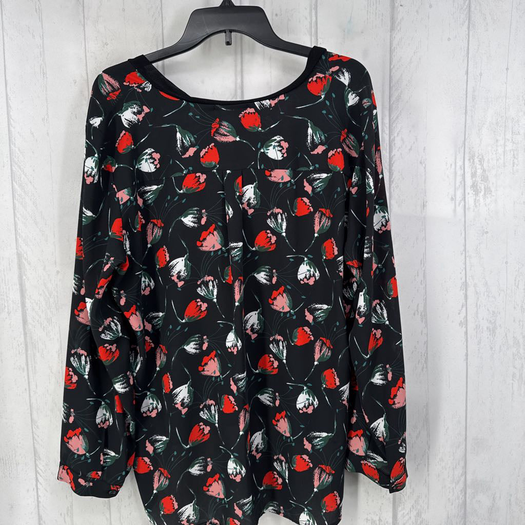 XLp flo print v-neck l/s top