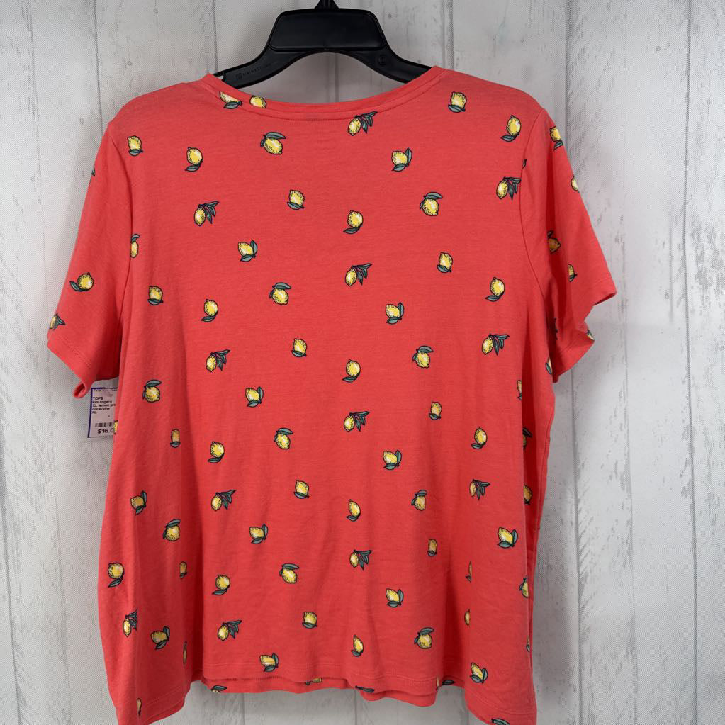XL lemon print v-neck s/s tee