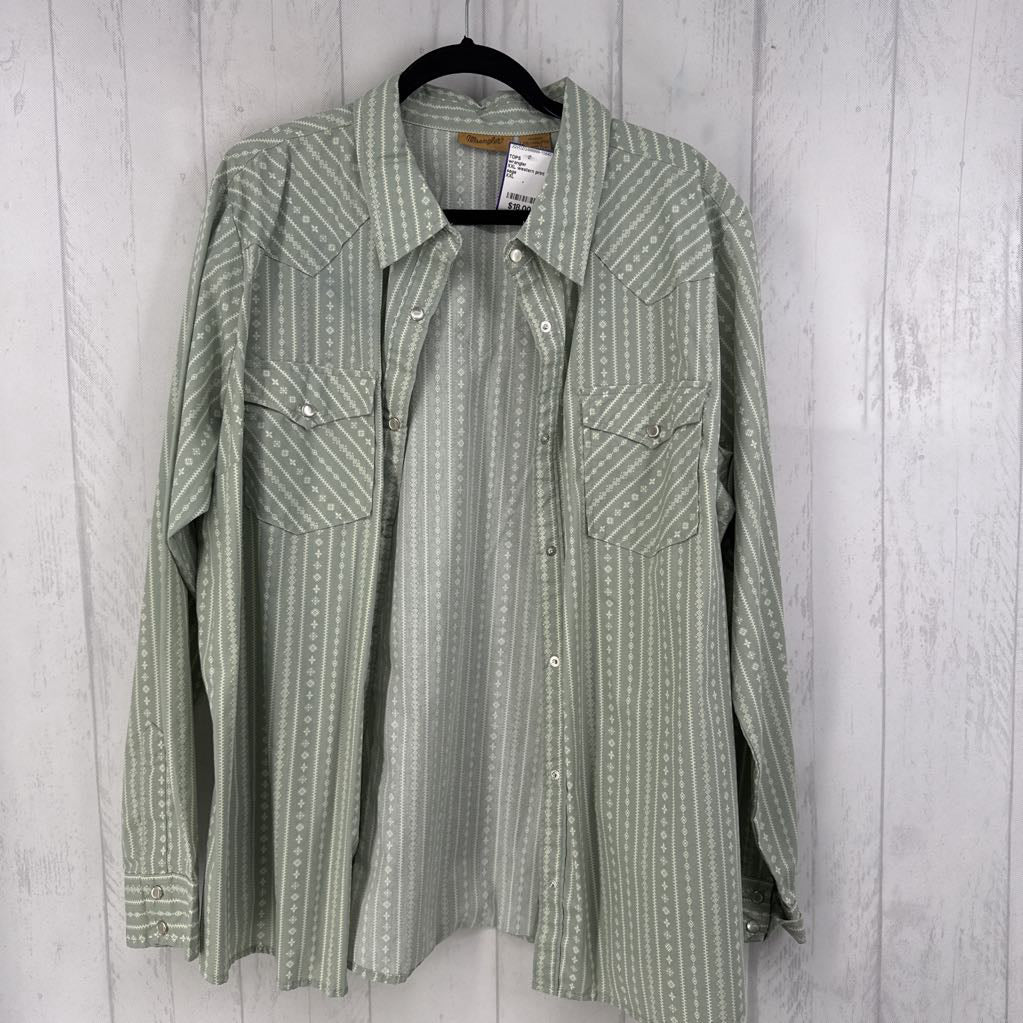 XXL western print button down l/s top