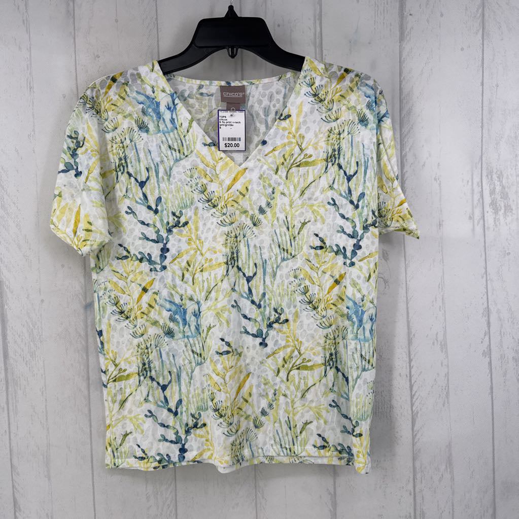 S flo print v-neck s/s top