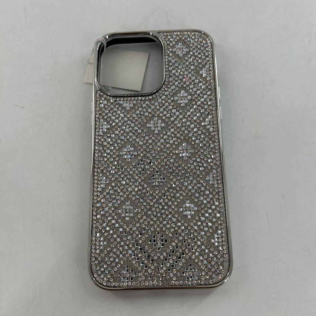 iphone 12/13 pro max case-silver rhinestones